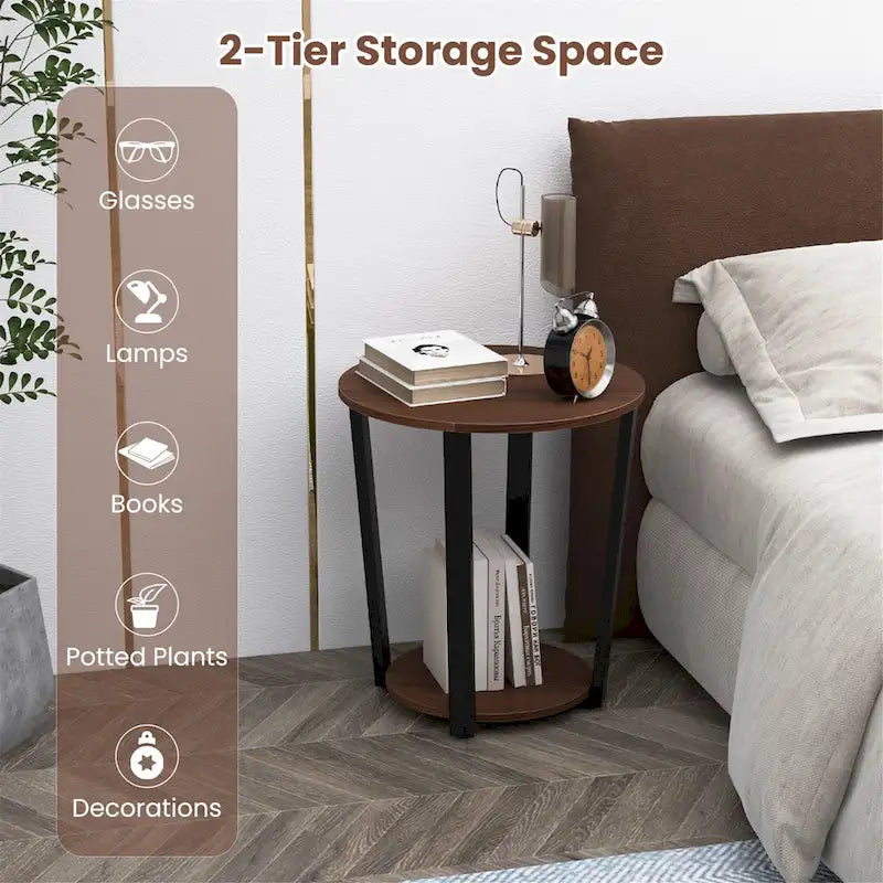 Industrial End Table Sofa Side Table Nightstand w/ Storage Shelf