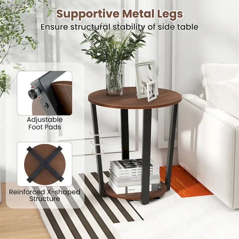 Industrial End Table Sofa Side Table Nightstand w/ Storage Shelf