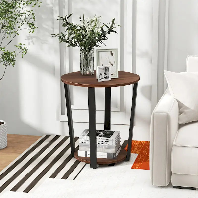 Industrial End Table Sofa Side Table Nightstand w/ Storage Shelf