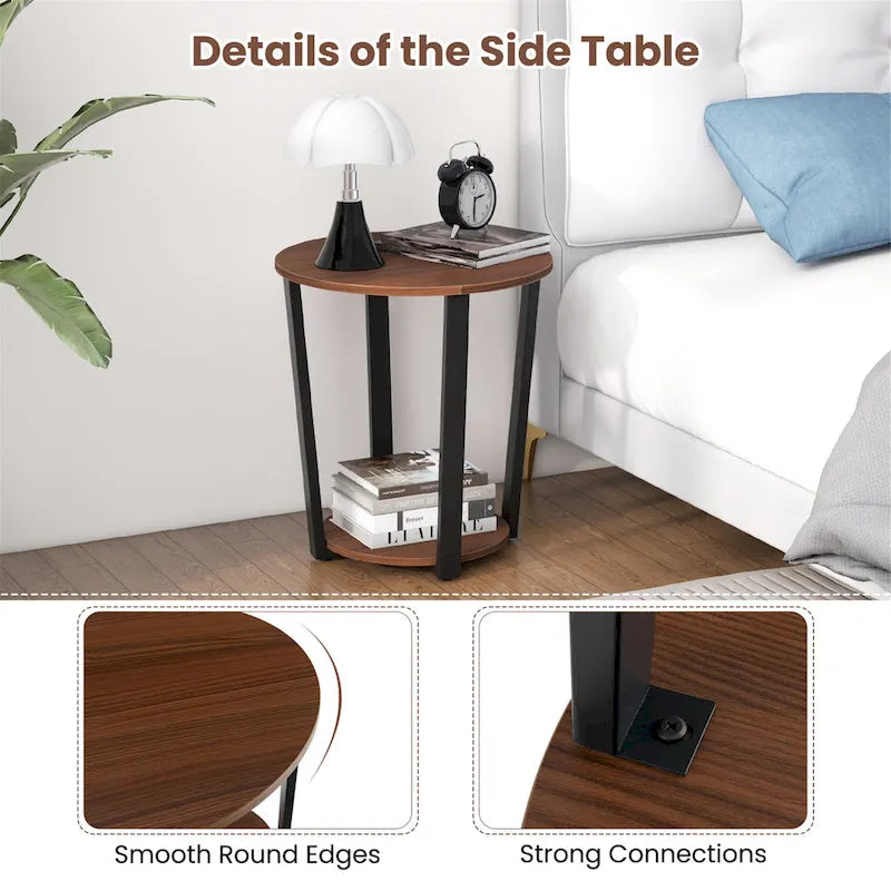 Industrial End Table Sofa Side Table Nightstand w/ Storage Shelf