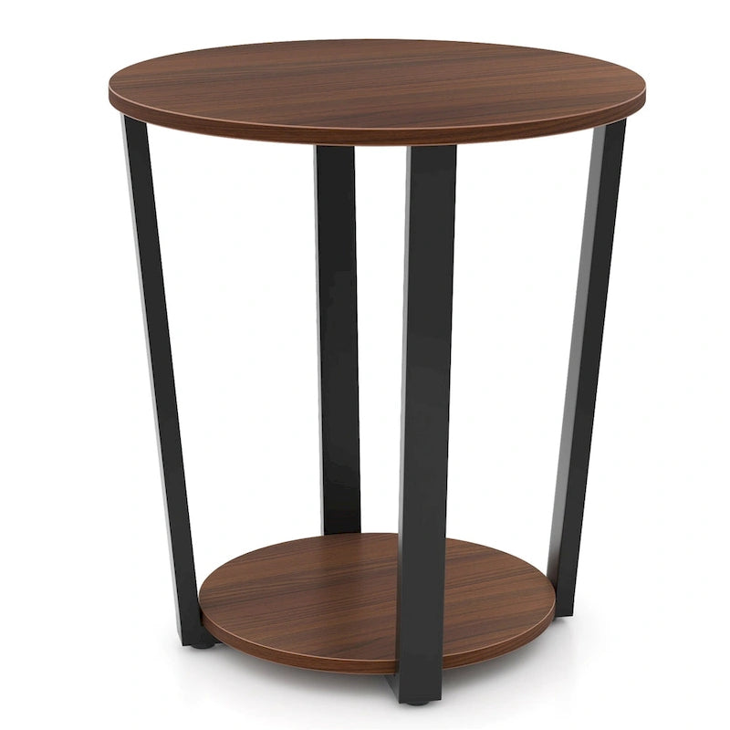 Industrial End Table Sofa Side Table Nightstand w/ Storage Shelf