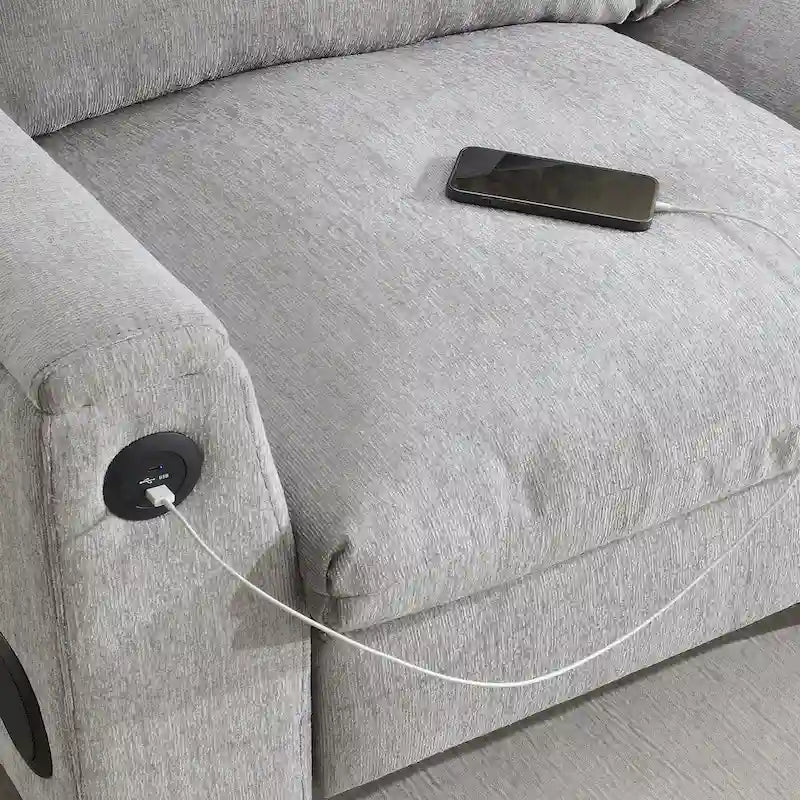 96 Chenille Smart Sectional Sofa with Bluetooth Speaker, Drop-Down Table & USB Charger and 3-Seater Cloud Couch
