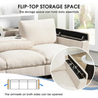 96 Chenille Smart Sectional Sofa with Bluetooth Speaker, Drop-Down Table & USB Charger and 3-Seater Cloud Couch