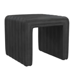 Ada Footstool Ottoman, Channel Tufted Black Faux Leather, 19 Inch