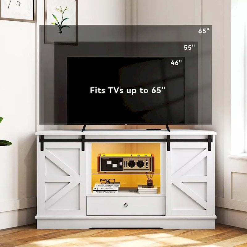 Corner TV Stand for 65 Inch TV with Sliding Barn Door - 58 inches