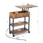 Gymax Lift Top End Table w/ Charging Station Storage Shelves Wheels