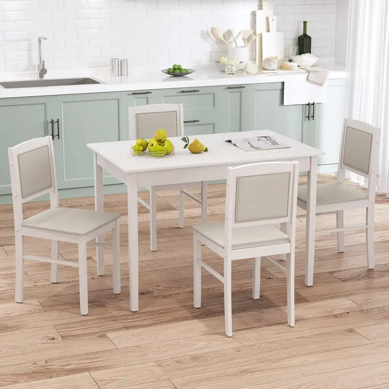 Gymax Set da Pranzo 5 Pezzi per 4 Persone con Tavolo e Sedie con Gambe in Legno di Caucciù e Seduta Imbottita