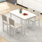 Gymax Set da Pranzo 5 Pezzi per 4 Persone con Tavolo e Sedie con Gambe in Legno di Caucciù e Seduta Imbottita