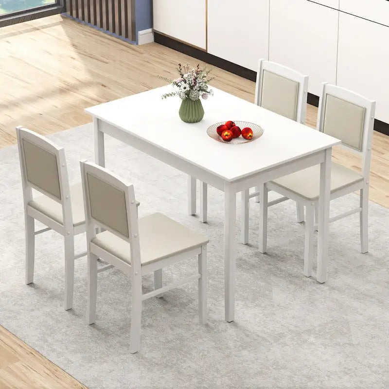 Gymax Set da Pranzo 5 Pezzi per 4 Persone con Tavolo e Sedie con Gambe in Legno di Caucciù e Seduta Imbottita