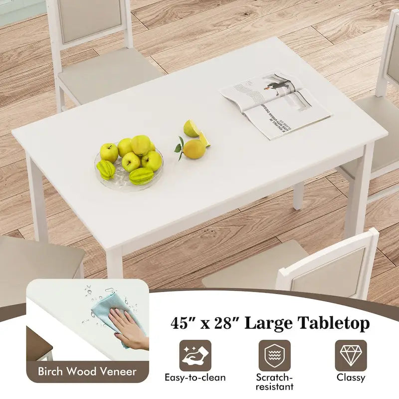 Gymax Set da Pranzo 5 Pezzi per 4 Persone con Tavolo e Sedie con Gambe in Legno di Caucciù e Seduta Imbottita