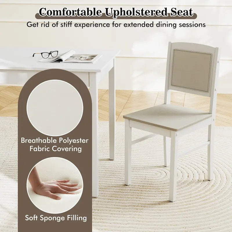 Gymax Set da Pranzo 5 Pezzi per 4 Persone con Tavolo e Sedie con Gambe in Legno di Caucciù e Seduta Imbottita
