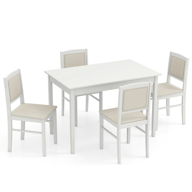 Gymax Set da Pranzo 5 Pezzi per 4 Persone con Tavolo e Sedie con Gambe in Legno di Caucciù e Seduta Imbottita