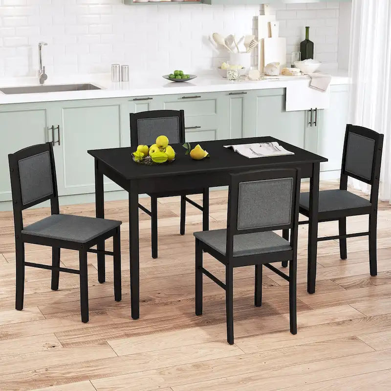 Gymax Set da Pranzo 5 Pezzi per 4 Persone con Tavolo e Sedie con Gambe in Legno di Caucciù e Seduta Imbottita