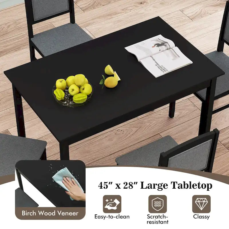 Gymax Set da Pranzo 5 Pezzi per 4 Persone con Tavolo e Sedie con Gambe in Legno di Caucciù e Seduta Imbottita