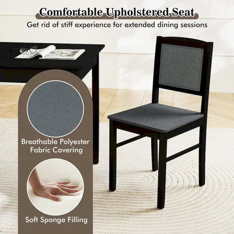 Gymax Set da Pranzo 5 Pezzi per 4 Persone con Tavolo e Sedie con Gambe in Legno di Caucciù e Seduta Imbottita