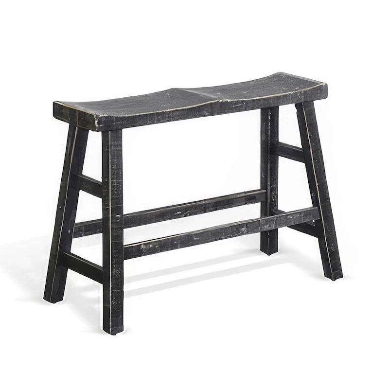 Rena Counter Height Bench, 33 Inch Rustic Black Mahogany Wood Frame