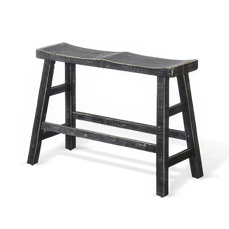 Rena Counter Height Bench, 33 Inch Rustic Black Mahogany Wood Frame