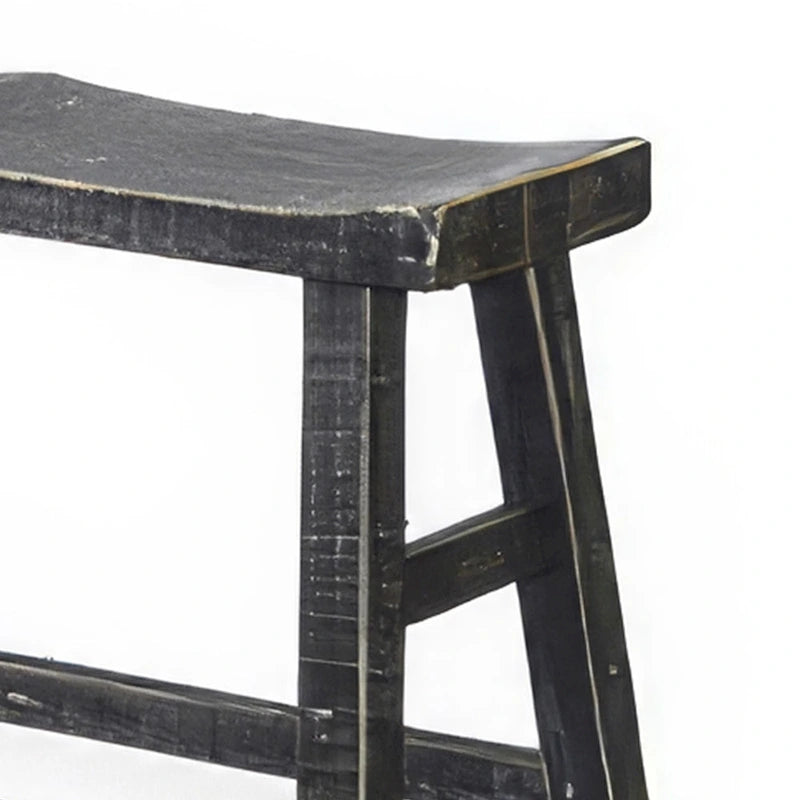 Rena Counter Height Bench, 33 Inch Rustic Black Mahogany Wood Frame