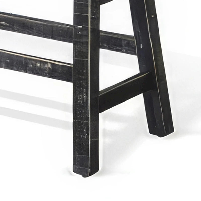 Rena Counter Height Bench, 33 Inch Rustic Black Mahogany Wood Frame