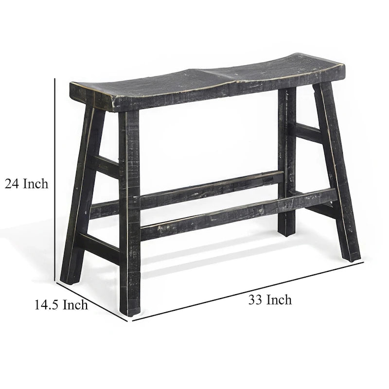 Rena Counter Height Bench, 33 Inch Rustic Black Mahogany Wood Frame