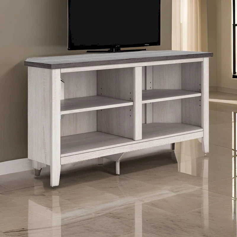 Mobile TV angolare Elia, 4 ripiani, grigio, bianco rustico, 48 pollici