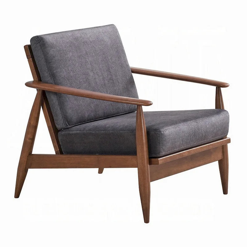 Poltrona Lissa, Morbida Imbottitura Grigio Antracite, Struttura in Legno Marrone