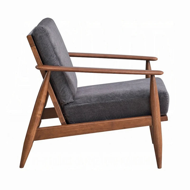 Poltrona Lissa, Morbida Imbottitura Grigio Antracite, Struttura in Legno Marrone