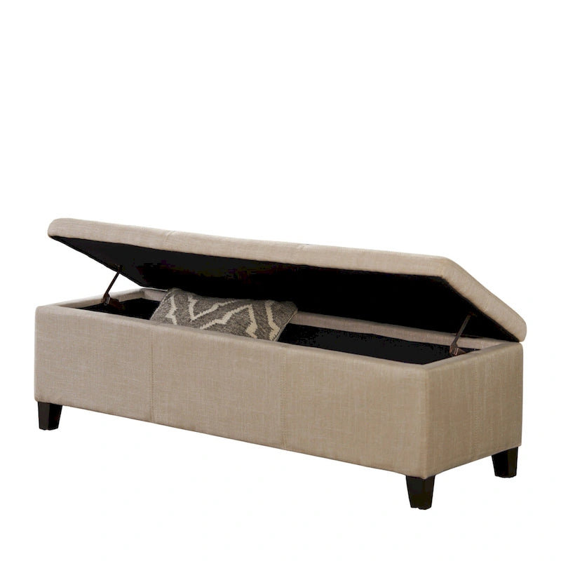 Beige Faux Leather Storage Ottoman Bench - 51"