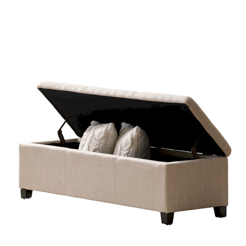 Beige Faux Leather Storage Ottoman Bench - 51"