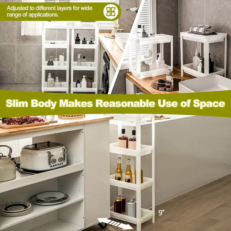 Gymax 2PCS 4 Tier Slim Storage Cart Detachable Kitchen Organizer