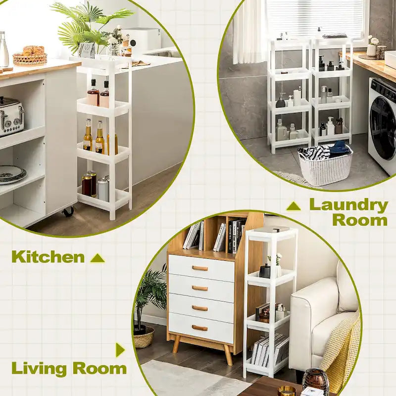 Gymax 2PCS 4 Tier Slim Storage Cart Detachable Kitchen Organizer