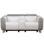 HomeRoots 77 Gray White And Silver Faux Leather and Microfiber Power Reclining Loveseat With Storage - 76.5' X '31.25' X '40