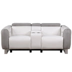 HomeRoots 77 Gray White And Silver Faux Leather and Microfiber Power Reclining Loveseat With Storage - 76.5' X '31.25' X '40