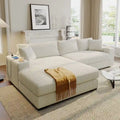 111-Inch Large Corduroy L Shape Sectional Sofa with Built-in Cup Holders & Charging Ports