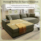 111-Inch Large Corduroy L Shape Sectional Sofa with Built-in Cup Holders & Charging Ports