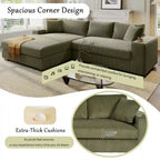 111-Inch Large Corduroy L Shape Sectional Sofa with Built-in Cup Holders & Charging Ports