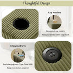 111-Inch Large Corduroy L Shape Sectional Sofa with Built-in Cup Holders & Charging Ports