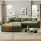 111-Inch Large Corduroy L Shape Sectional Sofa with Built-in Cup Holders & Charging Ports