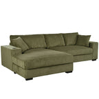 111-Inch Large Corduroy L Shape Sectional Sofa with Built-in Cup Holders & Charging Ports