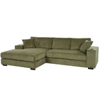111-Inch Large Corduroy L Shape Sectional Sofa with Built-in Cup Holders & Charging Ports