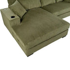 111-Inch Large Corduroy L Shape Sectional Sofa with Built-in Cup Holders & Charging Ports