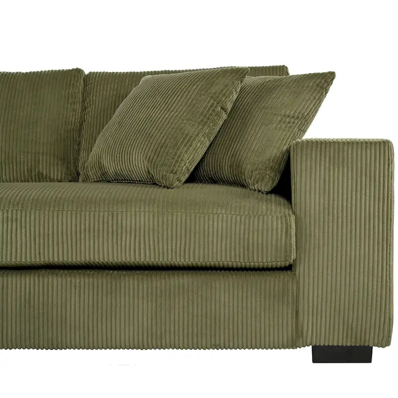 111-Inch Large Corduroy L Shape Sectional Sofa with Built-in Cup Holders & Charging Ports