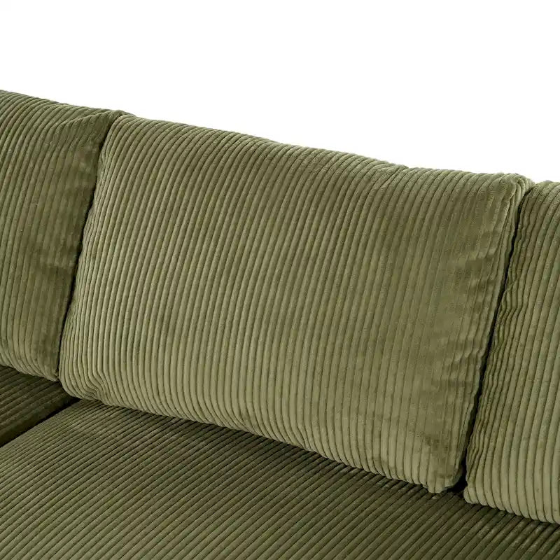 111-Inch Large Corduroy L Shape Sectional Sofa with Built-in Cup Holders & Charging Ports