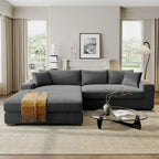 111-Inch Large Corduroy L Shape Sectional Sofa with Built-in Cup Holders & Charging Ports
