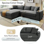 111-Inch Large Corduroy L Shape Sectional Sofa with Built-in Cup Holders & Charging Ports