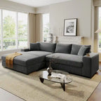 111-Inch Large Corduroy L Shape Sectional Sofa with Built-in Cup Holders & Charging Ports