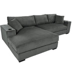 111-Inch Large Corduroy L Shape Sectional Sofa with Built-in Cup Holders & Charging Ports