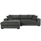 111-Inch Large Corduroy L Shape Sectional Sofa with Built-in Cup Holders & Charging Ports