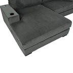 111-Inch Large Corduroy L Shape Sectional Sofa with Built-in Cup Holders & Charging Ports
