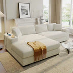 111-Inch Large Corduroy L Shape Sectional Sofa with Built-in Cup Holders & Charging Ports